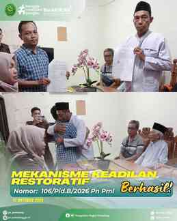 Mekanisme Keadilan Restoratif (MKR) dalam perkara pidana Nomor 106/Pid.B/2026/PN Pml